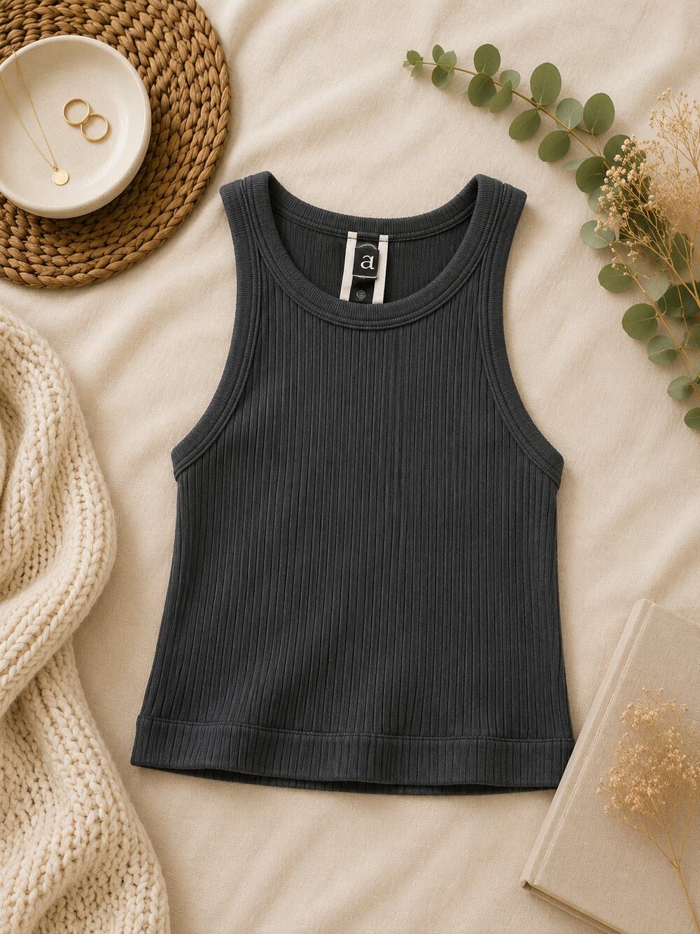 GapFit Women's Ribbed Crop Tank Top Charcoal Gray Racerback Athleisure Size S
